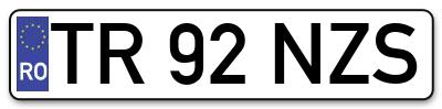 Placuta inmatriculare numar auto  TR-92-NZS, TR 92 NZS, TR92NZS