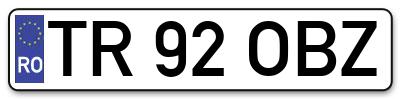 Placuta inmatriculare numar auto  TR-92-OBZ, TR 92 OBZ, TR92OBZ
