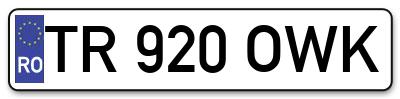 Placuta inmatriculare numar auto  TR-920-OWK, TR 920 OWK, TR920OWK