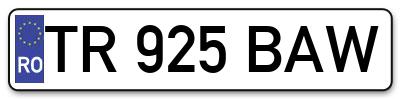 Placuta inmatriculare numar auto  TR-925-BAW, TR 925 BAW, TR925BAW