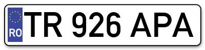 Placuta inmatriculare numar auto  TR-926-APA, TR 926 APA, TR926APA