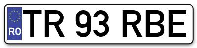 Placuta inmatriculare numar auto  TR-93-RBE, TR 93 RBE, TR93RBE