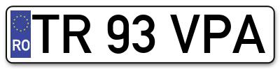 Placuta inmatriculare numar auto  TR-93-VPA, TR 93 VPA, TR93VPA