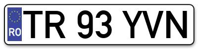 Placuta inmatriculare numar auto  TR-93-YVN, TR 93 YVN, TR93YVN