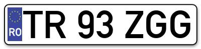 Placuta inmatriculare numar auto  TR-93-ZGG, TR 93 ZGG, TR93ZGG