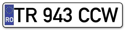 Placuta inmatriculare numar auto  TR-943-CCW, TR 943 CCW, TR943CCW