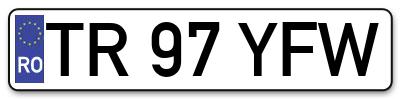 Placuta inmatriculare numar auto  TR-97-YFW, TR 97 YFW, TR97YFW