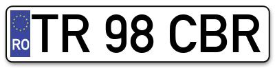 Placuta inmatriculare numar auto  TR-98-CBR, TR 98 CBR, TR98CBR