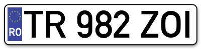 Placuta inmatriculare numar auto  TR-982-ZOI, TR 982 ZOI, TR982ZOI