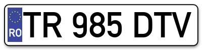 Placuta inmatriculare numar auto  TR-985-DTV, TR 985 DTV, TR985DTV