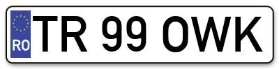 Placuta inmatriculare numar auto  TR-99-OWK, TR 99 OWK, TR99OWK