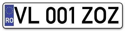 Placuta inmatriculare numar auto  VL-001-ZOZ, VL 001 ZOZ, VL001ZOZ