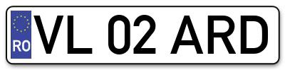 Placuta inmatriculare numar auto  VL-02-ARD, VL 02 ARD, VL02ARD