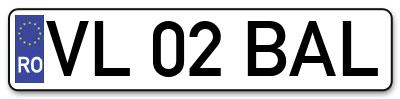 Placuta inmatriculare numar auto  VL-02-BAL, VL 02 BAL, VL02BAL
