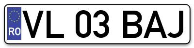 Placuta inmatriculare numar auto  VL-03-BAJ, VL 03 BAJ, VL03BAJ