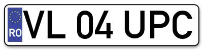 Placuta inmatriculare numar auto  VL-04-UPC, VL 04 UPC, VL04UPC