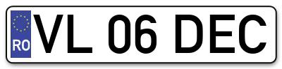 Placuta inmatriculare numar auto  VL-06-DEC, VL 06 DEC, VL06DEC