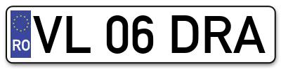 Placuta inmatriculare numar auto  VL-06-DRA, VL 06 DRA, VL06DRA