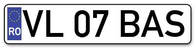 Placuta inmatriculare numar auto  VL-07-BAS, VL 07 BAS, VL07BAS