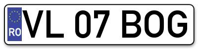 Placuta inmatriculare numar auto  VL-07-BOG, VL 07 BOG, VL07BOG