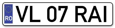 Placuta inmatriculare numar auto  VL-07-RAI, VL 07 RAI, VL07RAI
