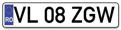 Placuta inmatriculare numar auto  VL-08-ZGW, VL 08 ZGW, VL08ZGW