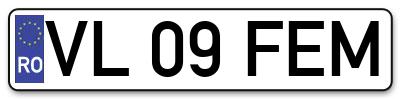 Placuta inmatriculare numar auto  VL-09-FEM, VL 09 FEM, VL09FEM