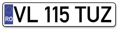 Placuta inmatriculare numar auto  VL-115-TUZ, VL 115 TUZ, VL115TUZ