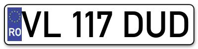 Placuta inmatriculare numar auto  VL-117-DUD, VL 117 DUD, VL117DUD