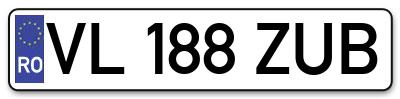 Placuta inmatriculare numar auto  VL-188-ZUB, VL 188 ZUB, VL188ZUB