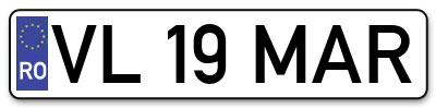 Placuta inmatriculare numar auto  VL-19-MAR, VL 19 MAR, VL19MAR