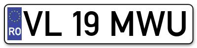 Placuta inmatriculare numar auto  VL-19-MWU, VL 19 MWU, VL19MWU