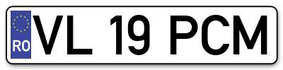 Placuta inmatriculare numar auto  VL-19-PCM, VL 19 PCM, VL19PCM