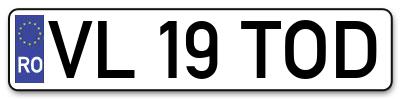 Placuta inmatriculare numar auto  VL-19-TOD, VL 19 TOD, VL19TOD