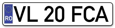 Placuta inmatriculare numar auto  VL-20-FCA, VL 20 FCA, VL20FCA