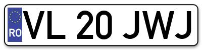 Placuta inmatriculare numar auto  VL-20-JWJ, VL 20 JWJ, VL20JWJ