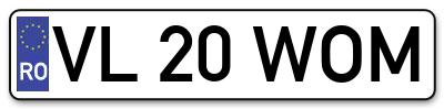 Placuta inmatriculare numar auto  VL-20-WOM, VL 20 WOM, VL20WOM