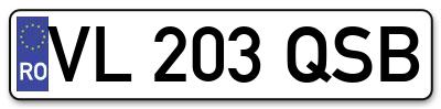 Placuta inmatriculare numar auto  VL-203-QSB, VL 203 QSB, VL203QSB