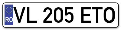 Placuta inmatriculare numar auto  VL-205-ETO, VL 205 ETO, VL205ETO