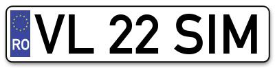 Placuta inmatriculare numar auto  VL-22-SIM, VL 22 SIM, VL22SIM