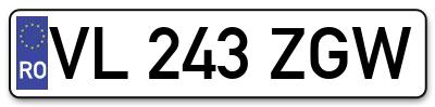 Placuta inmatriculare numar auto  VL-243-ZGW, VL 243 ZGW, VL243ZGW