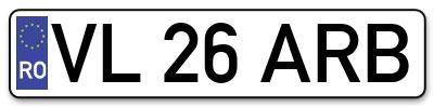 Placuta inmatriculare numar auto  VL-26-ARB, VL 26 ARB, VL26ARB
