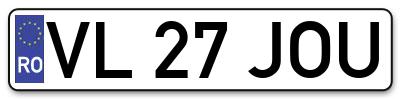 Placuta inmatriculare numar auto  VL-27-JOU, VL 27 JOU, VL27JOU