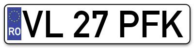 Placuta inmatriculare numar auto  VL-27-PFK, VL 27 PFK, VL27PFK