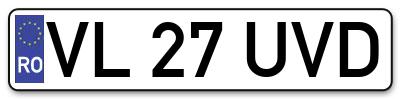 Placuta inmatriculare numar auto  VL-27-UVD, VL 27 UVD, VL27UVD