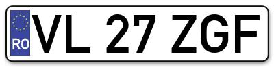 Placuta inmatriculare numar auto  VL-27-ZGF, VL 27 ZGF, VL27ZGF