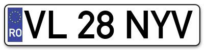 Placuta inmatriculare numar auto  VL-28-NYV, VL 28 NYV, VL28NYV