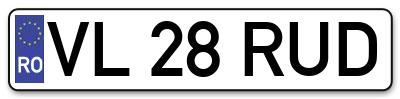 Placuta inmatriculare numar auto  VL-28-RUD, VL 28 RUD, VL28RUD