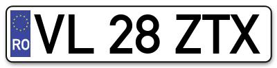 Placuta inmatriculare numar auto  VL-28-ZTX, VL 28 ZTX, VL28ZTX