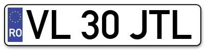 Placuta inmatriculare numar auto  VL-30-JTL, VL 30 JTL, VL30JTL